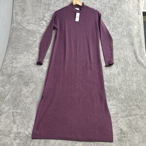 Loft Sweater Dress Womens Small Knit Mock Neck Purple Midi Casual Long Sleeve